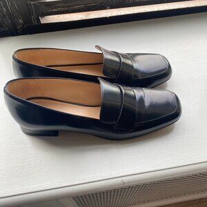 M.Gemi Leather Block Heel Loafers Size 41 Black Made in Italy Excellent